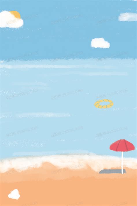 手绘蓝色卡通夏日海滩背景背景图片下载_3543x5315像素JPG格式_编号vdjfw43mv_图精灵