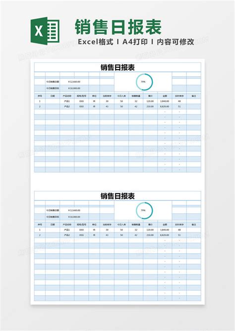 蓝色简约销售日报表模版Excel模板下载_熊猫办公