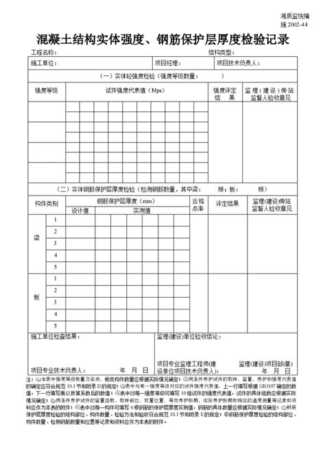 混凝土结构实体强度、钢筋保护层厚度检验记录材料_钢筋混凝土结构_土木在线