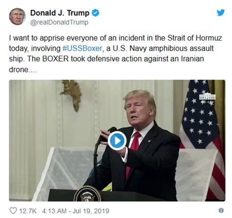 特朗普炫耀“击落伊朗无人机”，伊朗外长推特上发了张意味深长的图片