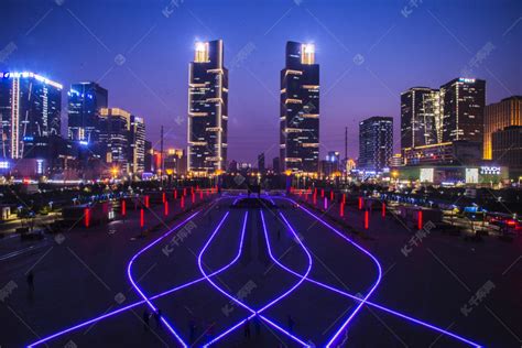 郑州城市夜景的光绘高清摄影大图-千库网