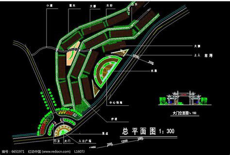 公园入口广场平面布置大门立面CAD图图片下载_红动中国