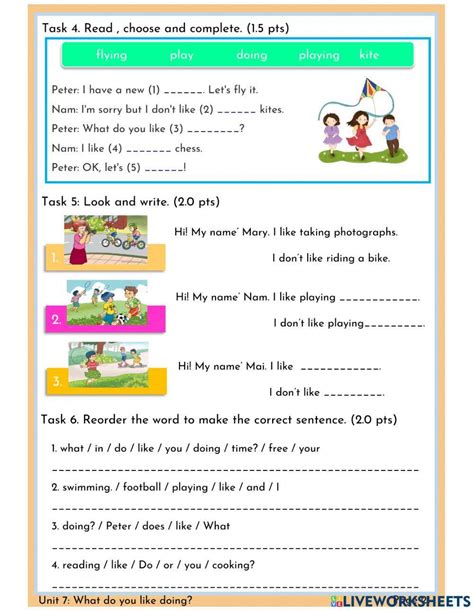 Unit 7: What do you like doing? interactive worksheet | Live Worksheets