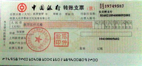 中国银行转账支票模板