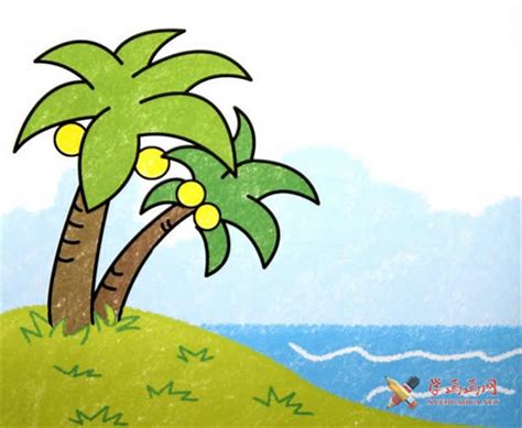儿童油画棒作品，美丽的椰子树-露西学画画