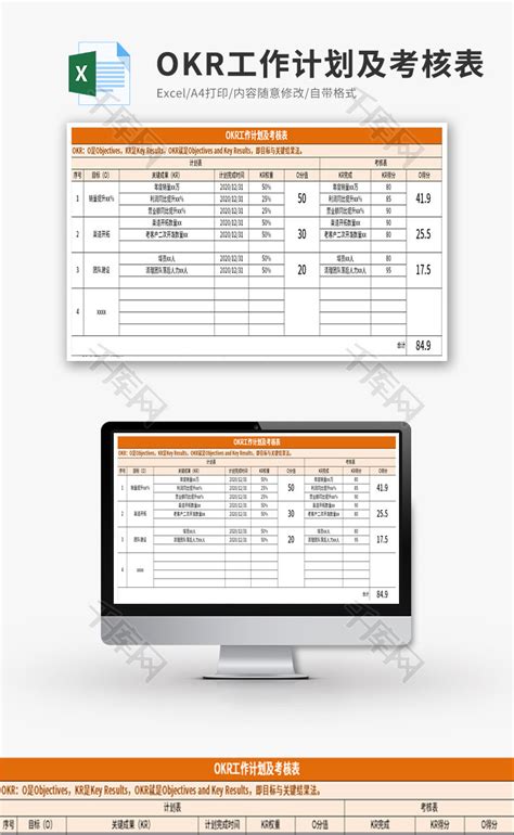 OKR工作计划及考核表Excel模板_千库网(excelID：130996)
