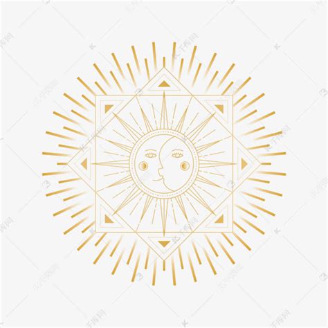 太阳月亮金色线条塔罗牌符号素材图片免费下载-千库网