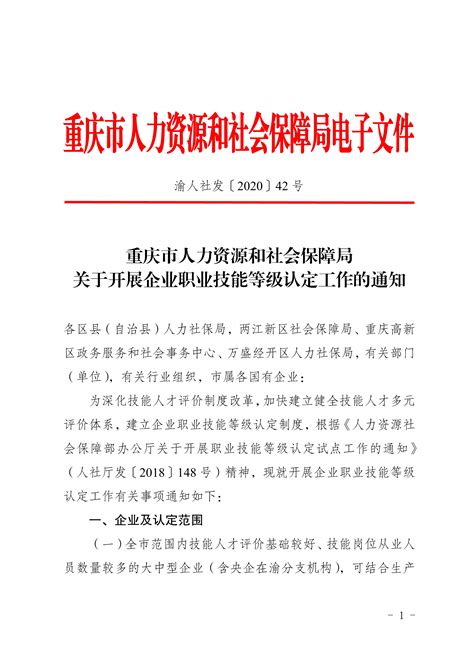 重庆市人力资源和社会保障局办公室关于公布我市首批职业技能等级认定社会培训评价组织的通知