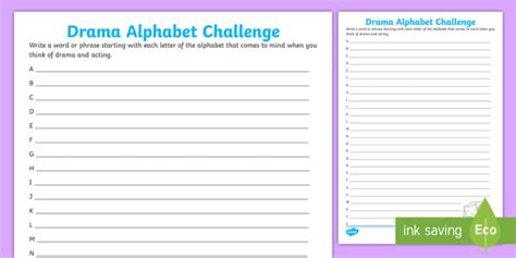 Drama Alphabet Challenge Worksheet / Worksheet