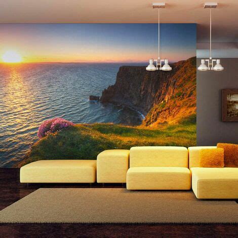 Papier peint coucher de soleil : falaises de moher, irlande - 250 x 193 cm