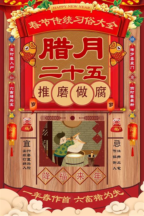 春节新年过年春节习俗腊月二十五推磨做腐海报设计图片下载 - 觅知网
