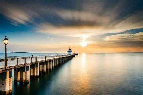 a long exposure photograph of a pier at sunset. AI-Generated 32563125 ...