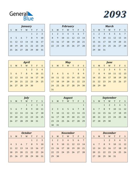 2093 Calendar (PDF, Word, Excel)