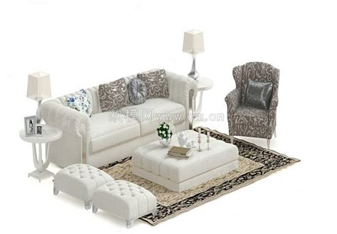 现代米白色皮革组合沙发3D模型免费下载-免费3dmax模型库-欧模网