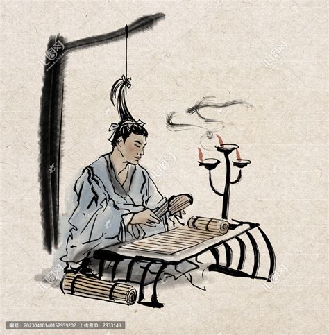 古风水墨悬梁刺股古代人物插画,美术绘画,其他设计,设计模板,汇图网www.huitu.com