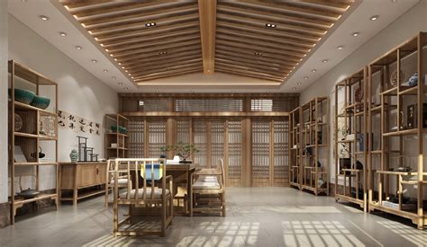 书房茶室一体中式设计效果图_紫云轩中式设计图库