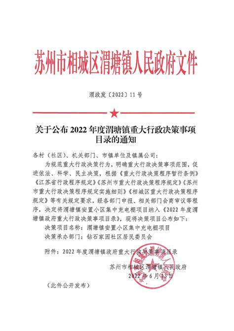 关于公布2022年度渭塘镇重大行政决策事项目录的通知 - 苏州市相城区人民政府