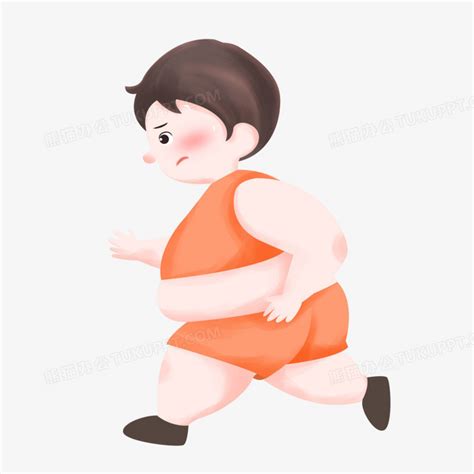 手绘卡通跑步减肥的胖子元素PNG图片素材下载_手绘PNG_熊猫办公
