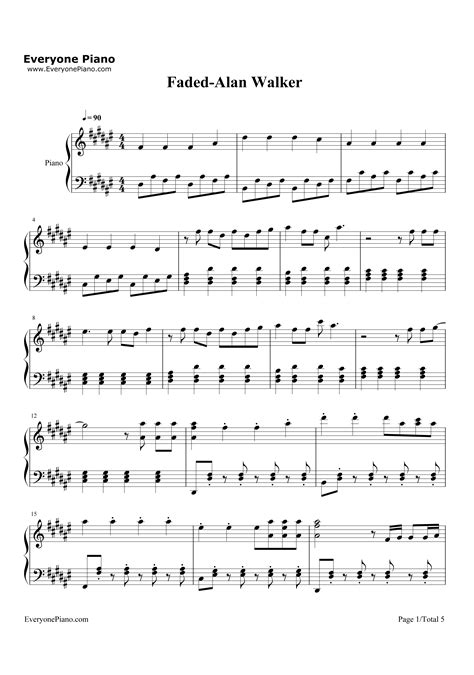 Faded-Alan Walker五线谱预览1-钢琴谱文件（五线谱、双手简谱、数字谱、Midi、PDF）免费下载