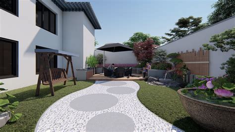 100平米小院设计,一百平院子效果图,100平米花园效果图_大山谷图库