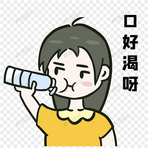 手绘卡通小女孩口渴喝水免抠PNG图片素材下载_手绘PNG_熊猫办公