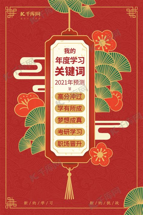 年度关键词我的学习关键词红色中国风海报海报模板下载-千库网