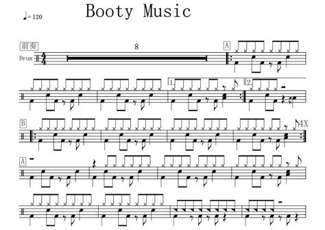 Booty Music鼓谱_Booty Music架子鼓谱_Deep Side-椰壳鼓谱网