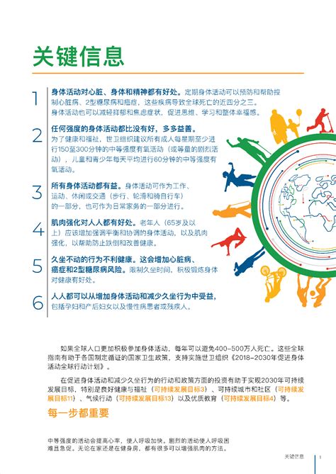世界卫生组织发布的最新版《关于身体活动和久坐行为指南》中文版