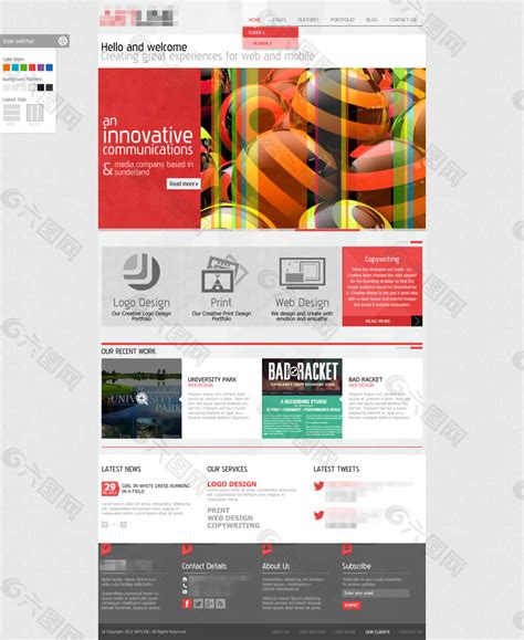 红色精美的创意科技印刷网站首页网页UI素材免费下载(图片编号:9112411)-六图网