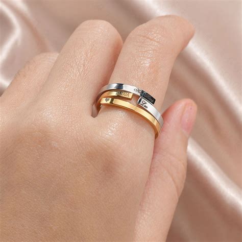 日韩简约个性错开可刻字18K金光面素圈戒指 不锈钢开口可调节戒指-阿里巴巴