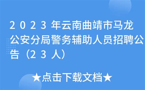 2023年云南曲靖市马龙公安分局警务辅助人员招聘公告（23人）
