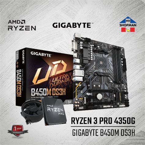 AMD Ryzen 3 Pro 4350G Processor w/ Gigabyte B450M DS3H Motherboard ...