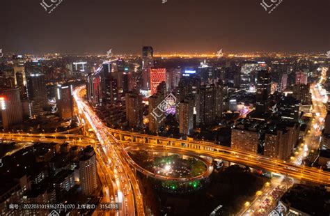 上海长宁区虹桥商圈航拍夜景,都市风光,建筑摄影,摄影,汇图网www.huitu.com