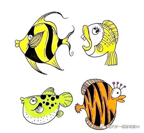 每天学一幅简笔画-12种海洋鱼类简笔画画法|简笔画|画法|海洋_新浪新闻