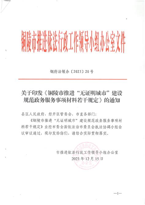 关于印发《铜陵市推进”无证明城市”建设规范政务服务事项材料若干规定》的通知-铜陵市人民政府信息公开网