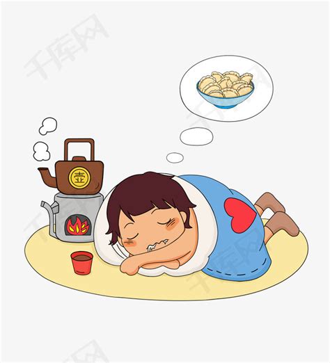 手绘立冬儿童做梦吃饺子插画素材图片免费下载-千库网