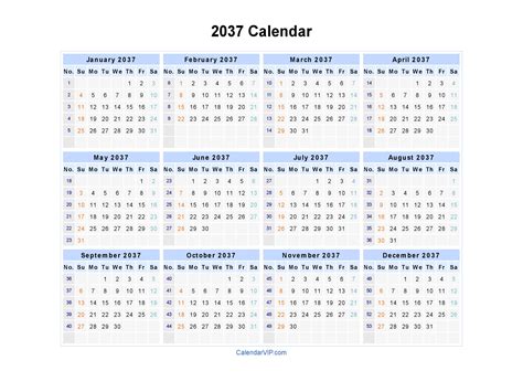 Full Year 2037 Calendar Template