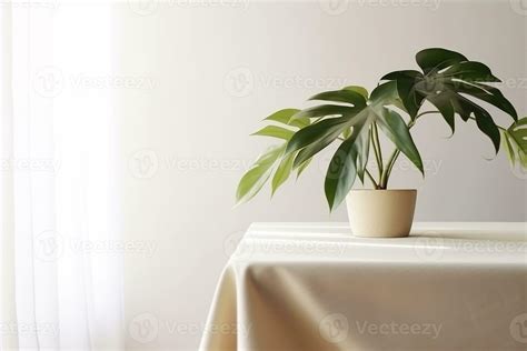there is a plant that is sitting on a table in front of a window ...