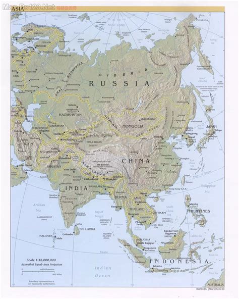 亚洲地图高清版图片
