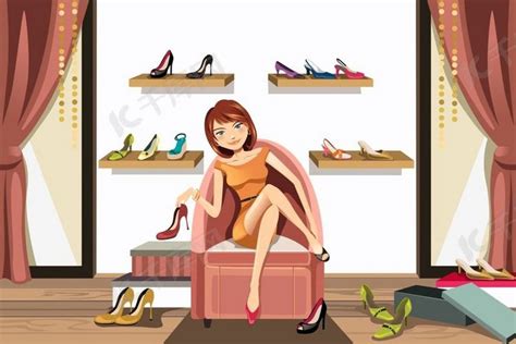 一个女人在鞋店买鞋的矢量图背景图片免费下载_海报banner/高清大图_千库网(图片编号6336634)