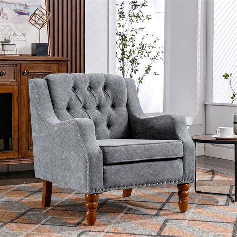 Button Tufted Accent Chair, Equipped with detachable and thickened seat ...