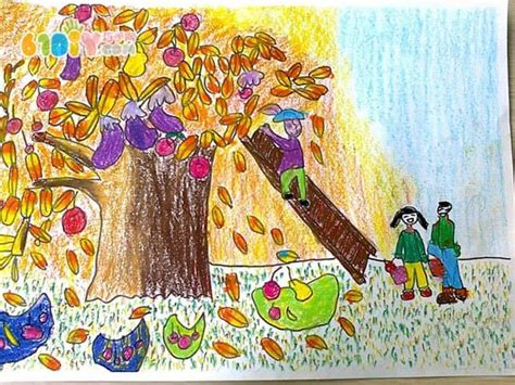 《秋天来了》儿童画3幅