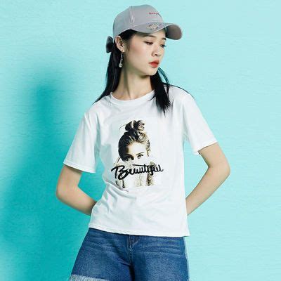 MUGU蘑菇春装新款韩版纯色短袖人像印花方形图片