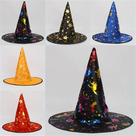 万圣节舞会巫婆帽巫师帽成人儿童魔法师帽子五角星帽子彩金帽-阿里巴巴
