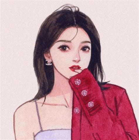 女生头像手绘温柔红色