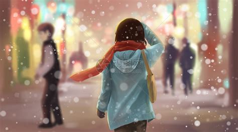 冬天雪中的少女插画图片下载-正版图片400083468-摄图网