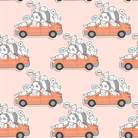 Seamless cute cats and panda with car pattern. 629558 Vector Art at ...