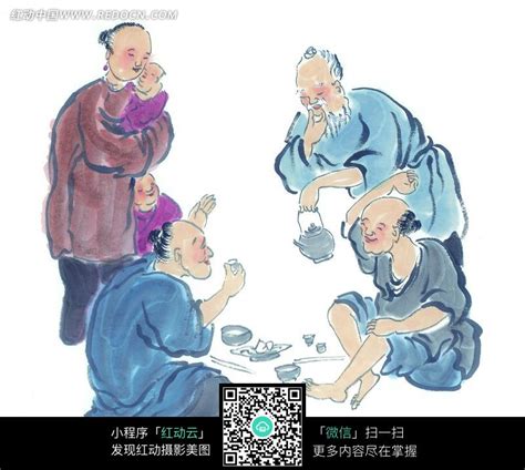 水墨画—猜拳喝酒的古代人图片免费下载_红动中国