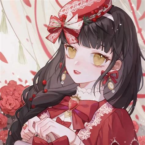 甜美女生头像红色系动漫