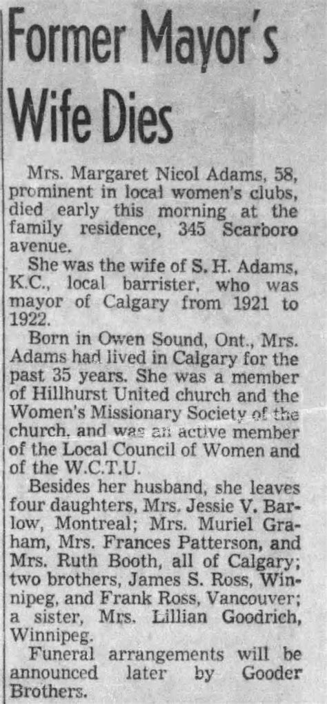 Obituary for Margaret Nicol Adams (Aged 58) - Newspapers.com™